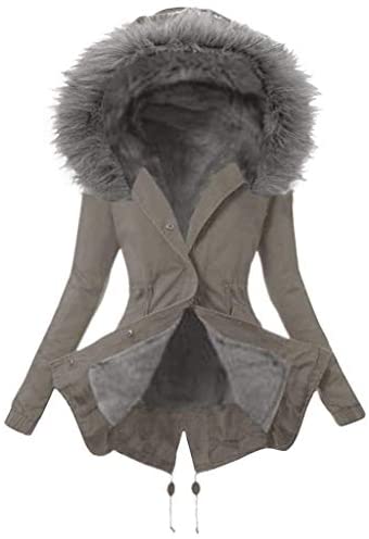Onsoyours Abrigo largo con capucha para mujer Cuello de piel Manga larga Abrigo clásico sólido Parka Abrigo de invierno con cremallera