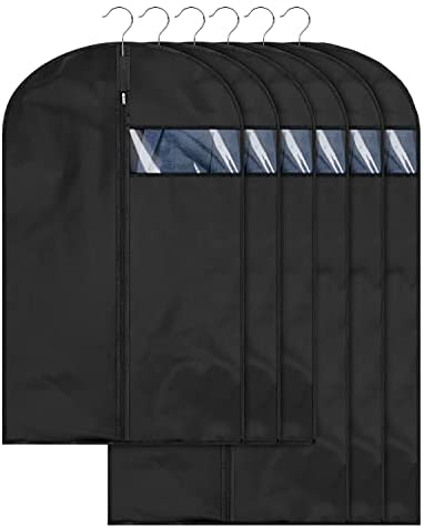 Qisiewell Premium ropa cubre paquete de 6 negro (3m 60x100cm + 3l 60x120cm) ropa de almacenamiento chaqueta conjunto exterior protección contra daños de polilla de polvo