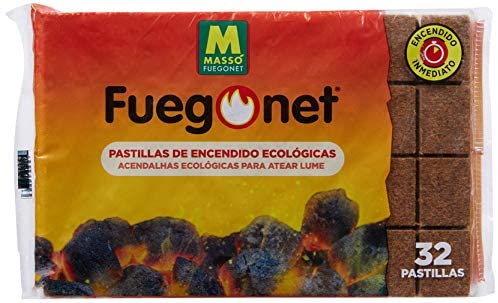 Massó Fuegonet, Pastillas Eco Encendido para Barbacoa y Chimenea, 1 Pack de 32 Pastillas