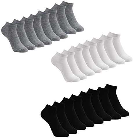 Caudblor 12 pares de calcetines de corte bajo de algodón para hombres y mujeres, blanco/gris/negro