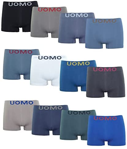Channo Pack de 12 - Calzoncillos bóxer para hombre, licra, comodidad suave sin costuras. Serie UOMO
