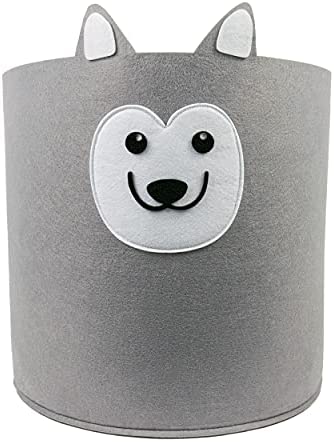 Cesta de juguetes Budding Bear 30 litros - Cesta sucia para bebés y niños hecha de fieltro 100% reciclado ecológico - Bolsa de juguetes grande (35 x 35 cm) para guardería y dormitorio de niños - Husky gris