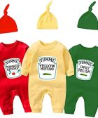 QIANWANYI bebé trillizos mono Yummz Ketchup mostaza conjunto niños ropa gemelos bebé niñas conjunto