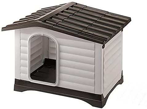 Caseta de exterior Ferplast, caseta DOGVILLA 90 en resina termoplástica resistente al calor, paredes laterales con bisagras