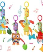WolinTek 4 piezas de juguetes colgantes de animales para bebés, colgante de cochecito, sonajero para recién nacidos, juguete de sonajero suave para bebés de 3, 6, 9 y 12 meses, niños y niñas
