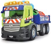 Dickie Toys - Camión de acción de reciclaje de juguete de la marca Mercedes con luces y sonidos, fricción que incluye 2 contenedores para niños y niñas menores de 3 años - 26 cm
