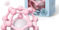 MCGMITT Sonajero de silicona para dientes de bebé, agarre de bola sensorial para bebé, juguete ligero y suave para 0 3 6 9 12 meses sin BPA, 10 cm, regalo para recién nacido (rosa)