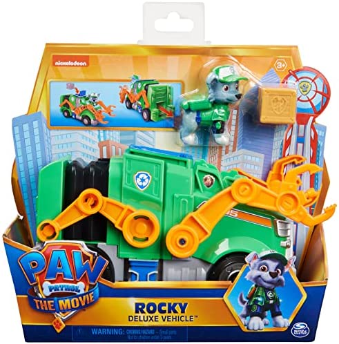 PAW PATROL - ROCKY CAR PAW PATROL THE MOVIE - Camión de juguete transformable de lujo de la película Rocky Paw Patrol, 1 figura y 1 proyectil - 6061909 - Juguetes para niños a partir de 3 años