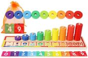 TOWO Anillos de apilamiento de madera - Juego educativo de apilamiento 45 anillos para aprender a contar - Juguetes educativos de matemáticas para niños de 3 años - Juegos educativos para niños