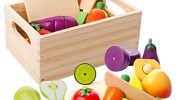 mysunny Juguetes de cocina de madera para niños, simulación educativa, juguetes magnéticos de frutas y verduras y juguetes de detección de color para bebés y niñas en edad preescolar