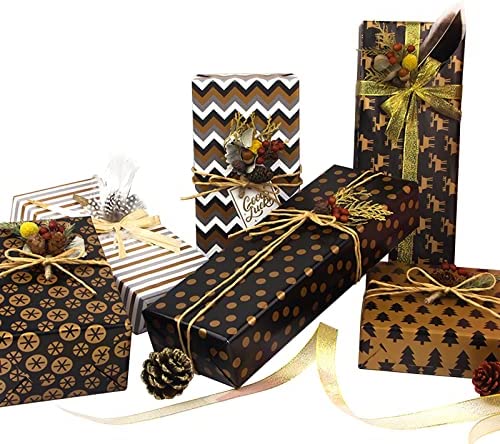 Papel de regalo Kraft para cumpleaños papel de regalo reciclado 12 hojas de papel marrón doblado de 70 * 50 cm con cuerdas de yute pegatinas y lazos para todas las ocasiones de cumpleaños 
